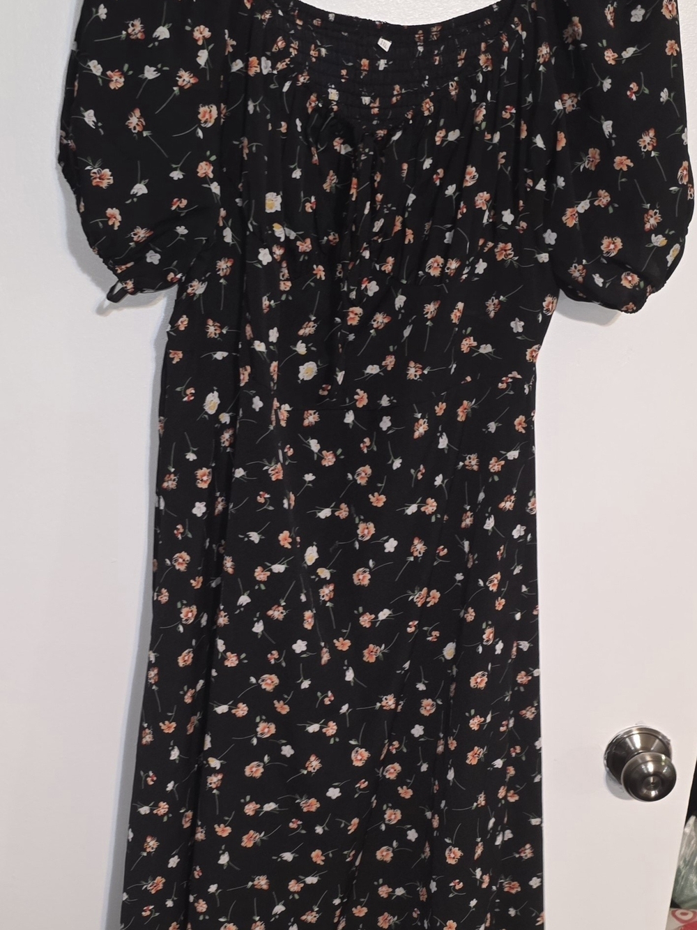 SHEIN Black Maxi Dress with Peach and White Floral Print